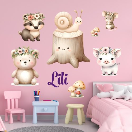 Erdei állatos szett falmatrica babaszobába