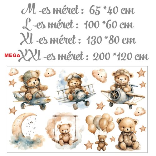 Repülőn utazó maci léggömbbel - Ajándékba választható XL méret