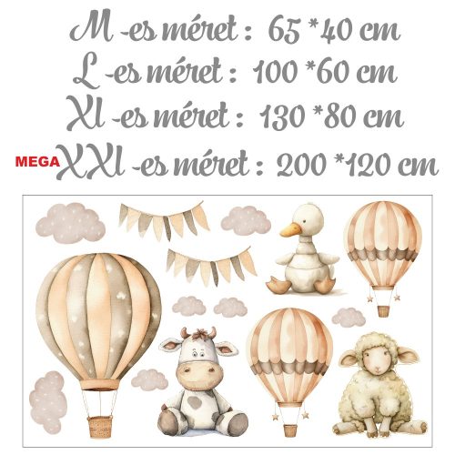 Vidám állatok léghajón - Ajándékba választható L méret