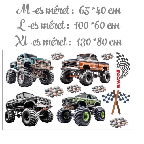 Falmatrica gyerekszobába monster truck verseny saját névvel