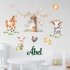 Farm állatokkal falmatrica babaszobába saját névvel