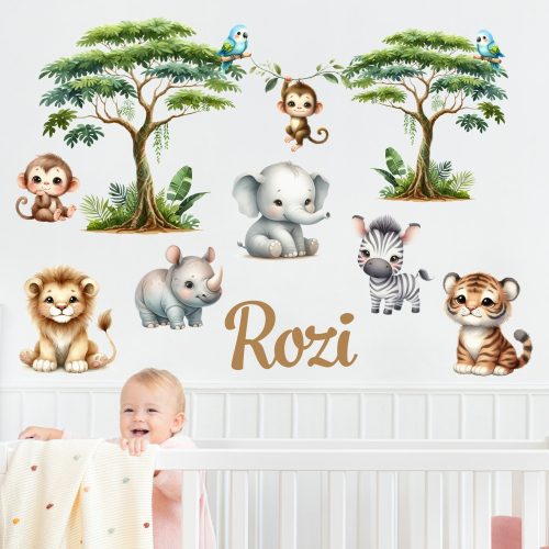 Szafari mintás szett falmatrica babaszobába saját névvel
