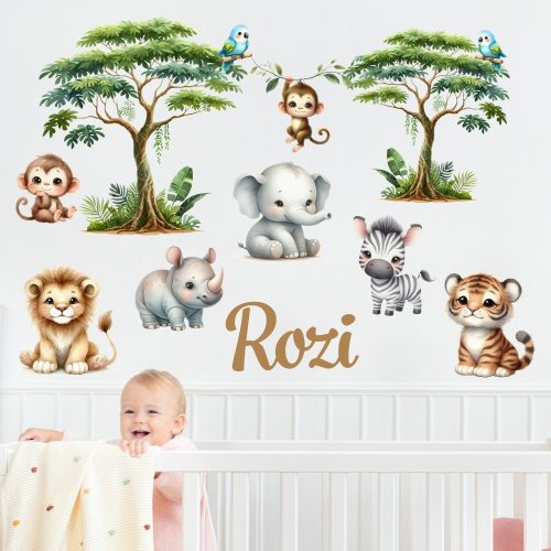 Szafari mintás szett falmatrica babaszobába saját névvel