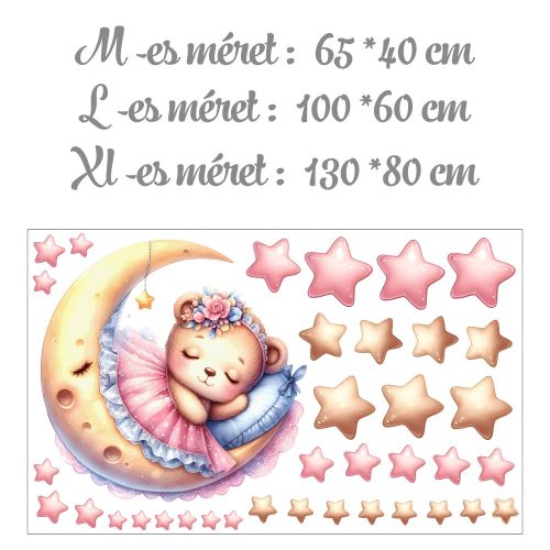 uki alvó maci holdon pasztell csillagokkal falmatrica babaszobába