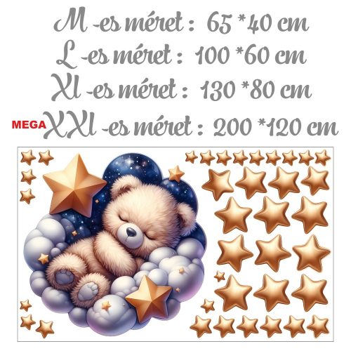 Fiúknak készült alvó macika csillagokkal - Ajándékba választható L méret