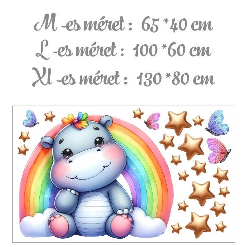 Víziló szivárvánnyal és pillangókkal - Ajándékba választható MEGA XXL méret