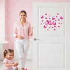 Pillangós névre szóló matrica kislány bútorra pink színben