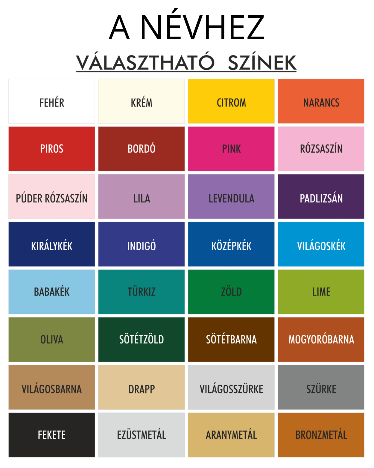 Választható színek